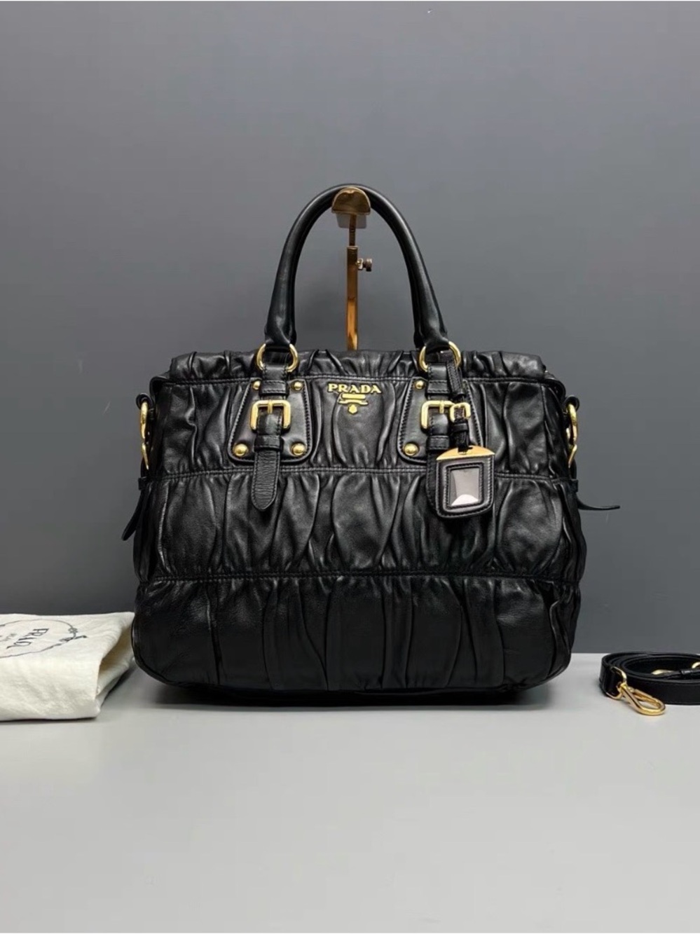 Prada Black Quilted Nappa Leather Satchel with Gold Hardware